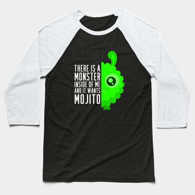 Cute Mojito Monster Baseball T-Shirt by ArticaDesign